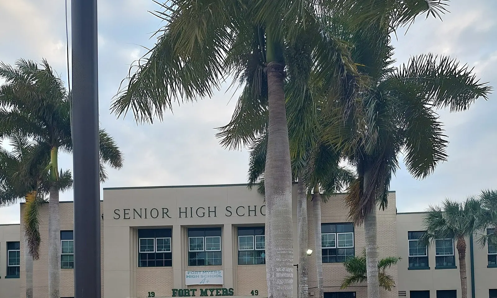 The main entrance of Fort Myers High School on Cortez Boulevard.