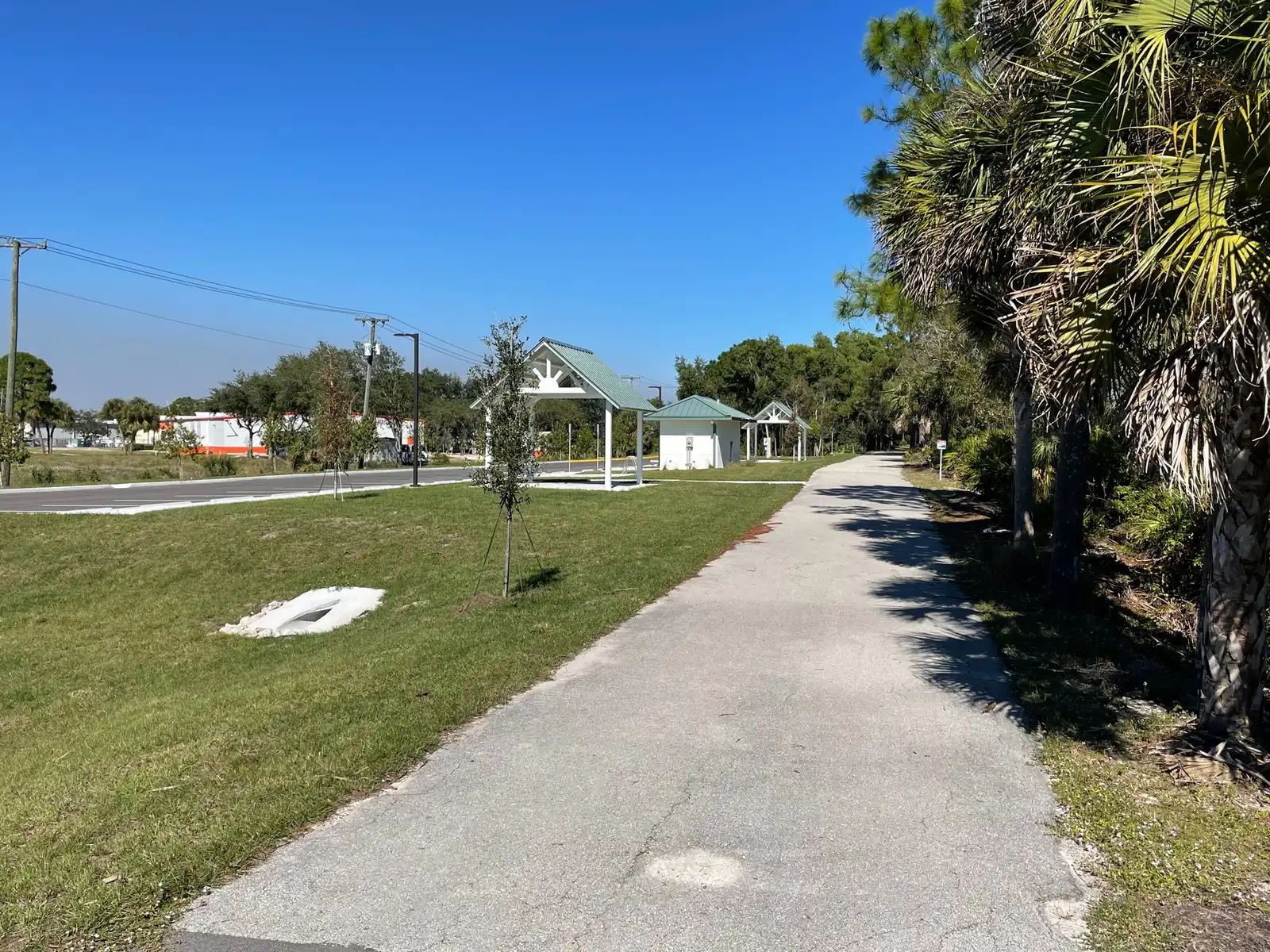 The trailhead at the south end of John Yarbrough Linear Park, a paved trail in Fort Myers where leashed dogs are allowed.