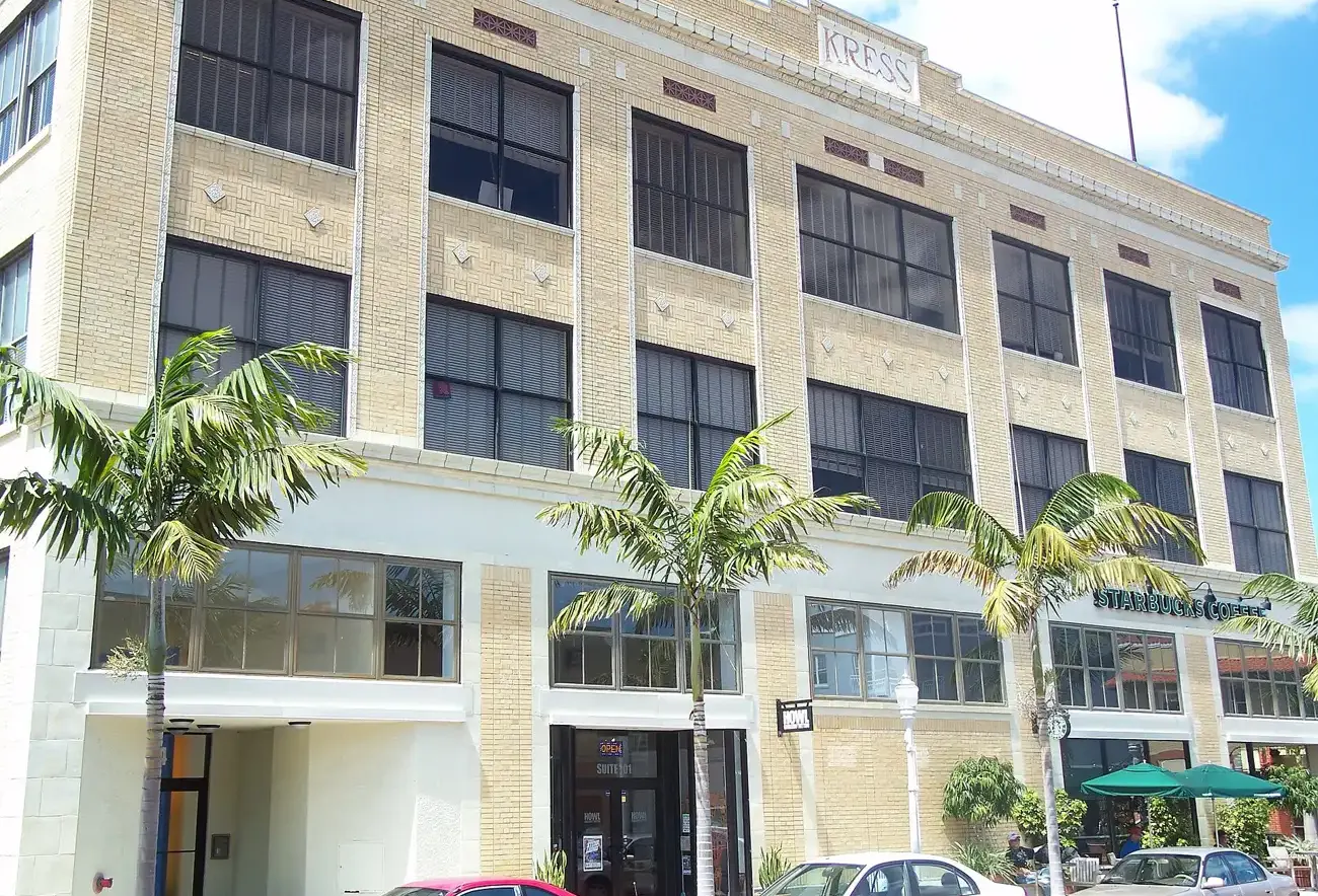 Storefronts in the Kress Building in the Fort Myers Downtown Commercial District.