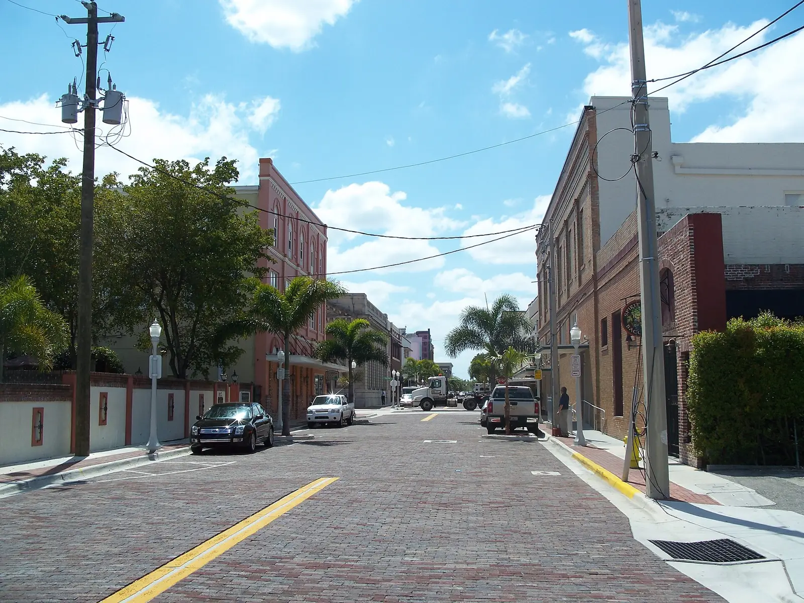 A brick street in the Fort Myers Downtown Commercial District.