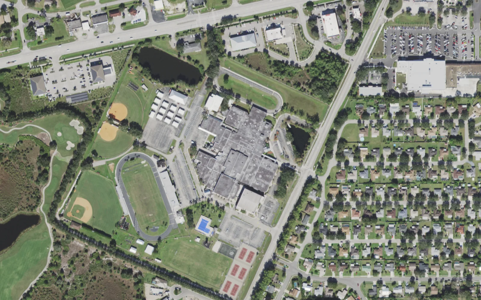 Riverdale High School's campus on Buckingham Road east of Fort Myers, seen from the air